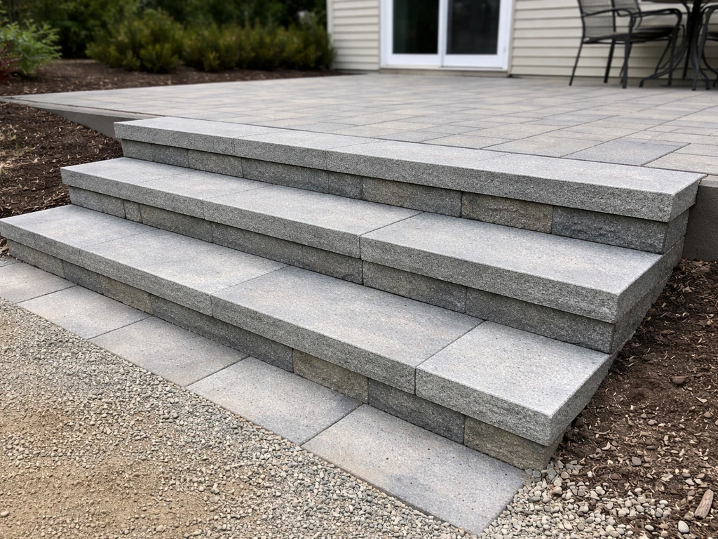 stone patio with steps