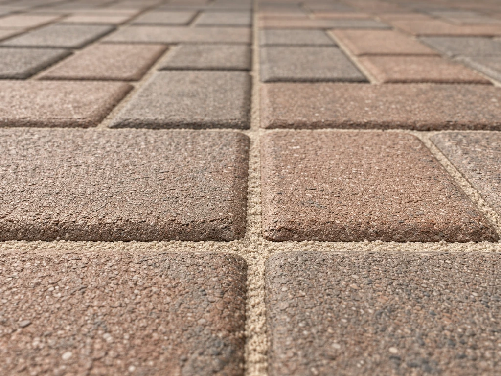 Close-up of fully packed brick joints showing the jointing layer texture and brick locking depth.