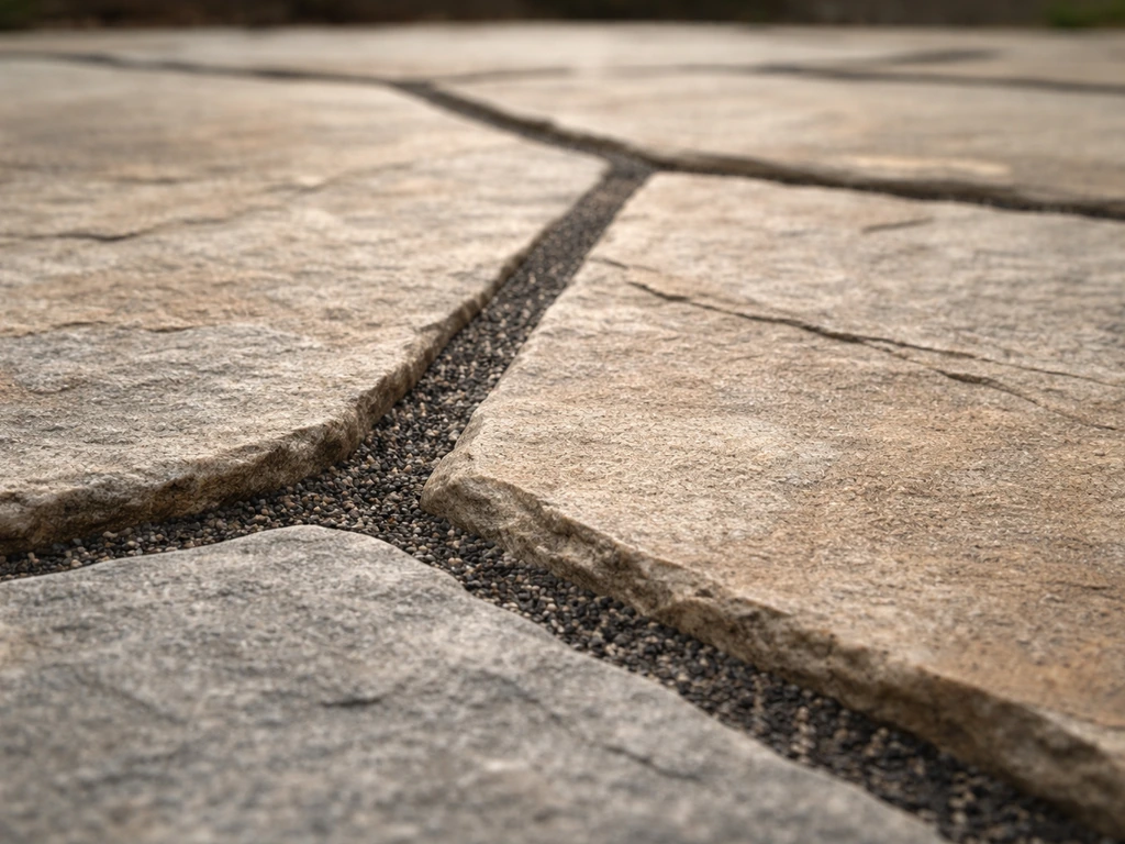 Close-up of a flagstone patio with clean, filled seams and no weeds in the joints.