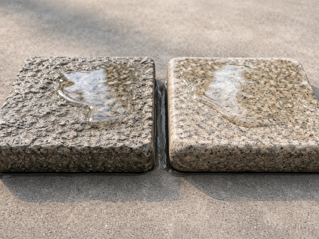 Split-face cleft stone and smooth tumbled stone samples side by side, showing texture and slip resistance