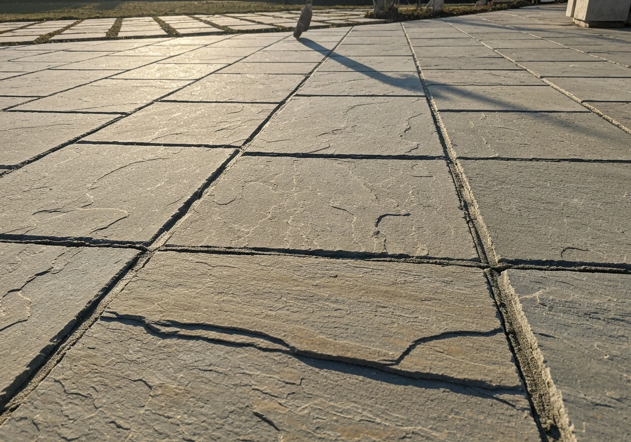 Sunlit natural stone patio with crisp mortar joints and subtle texture, showing durable outdoor installation.