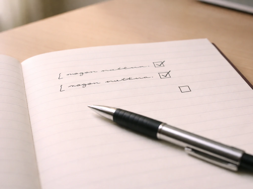 Close-up of a notebook with pen, showing simple handwritten checkmarks and brackets for literal vs figurative meaning.