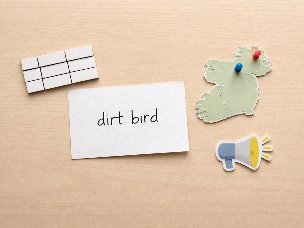 Minimal desk flat-lay with a note reading “dirt bird,” check items, and pins on an unlabeled map shape.