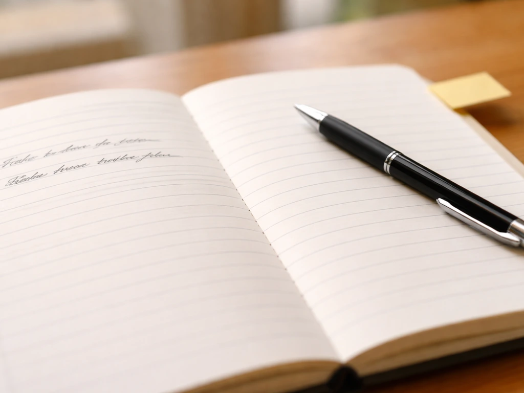 Close-up of a notebook with two handwritten example sentences beside each other, softly blurred background.