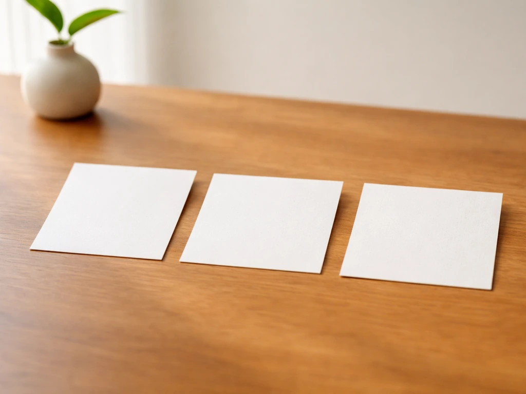 Three blank index cards on a wooden desk under natural light, suggesting a comparison of slang terms.