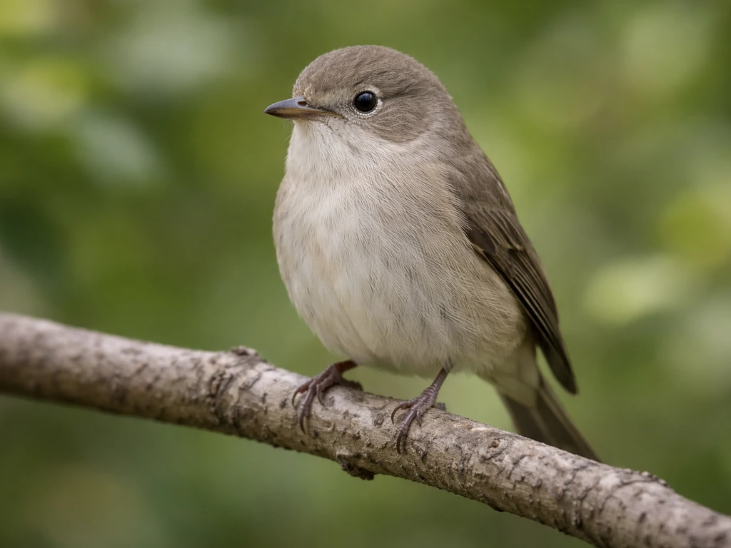 Close-up of a small bird with neutral, subtly colored plumage perched on a branch