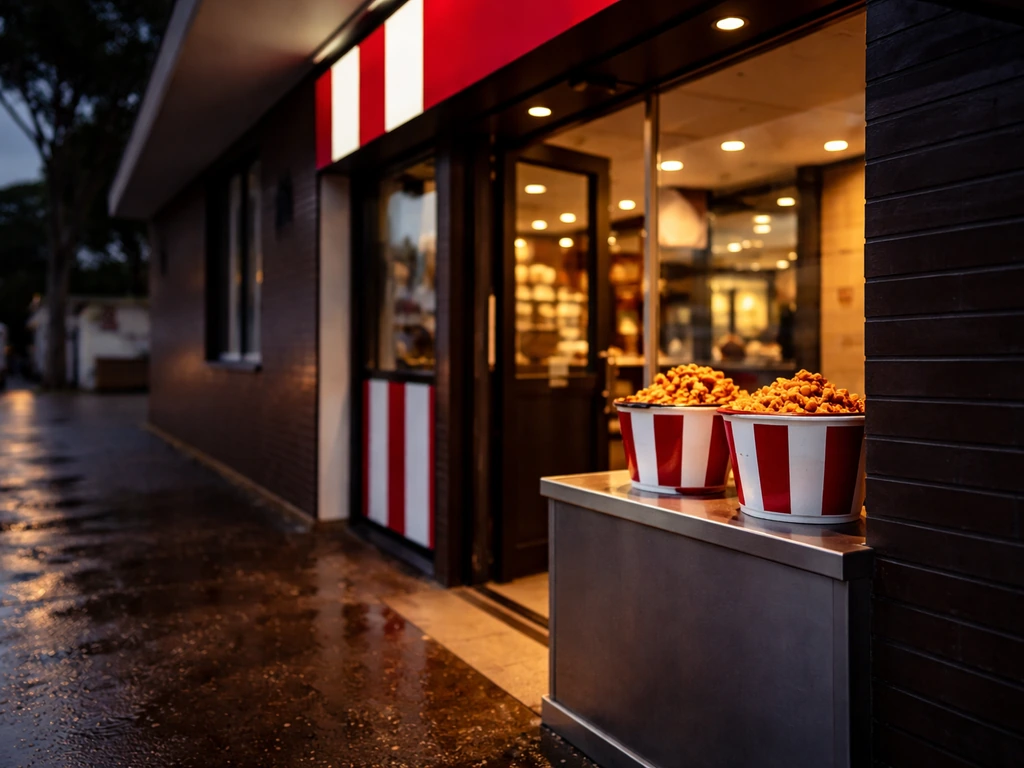 Quiet street scene with a KFC storefront in Australia, suggesting “dirty bird” slang use in online conversation.