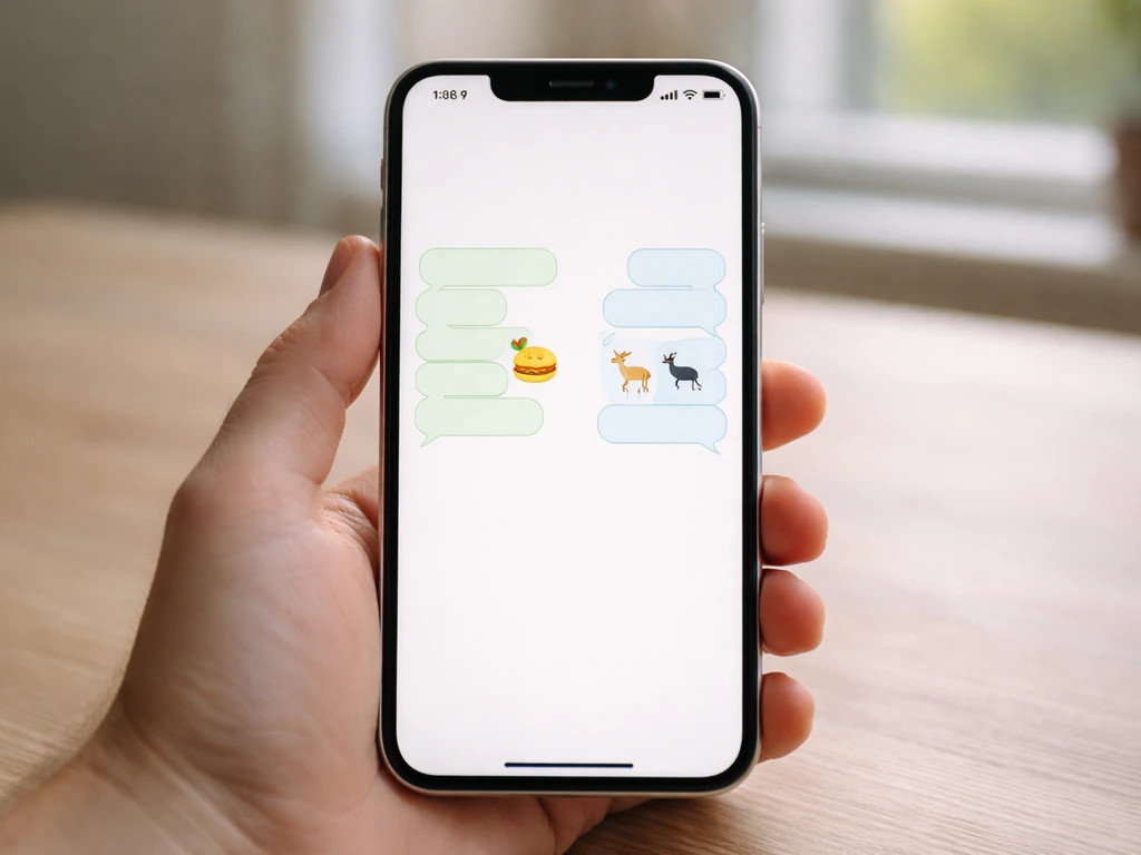 Hand holding a phone showing two generic chat bubble options for clarifying food or wildlife meaning.