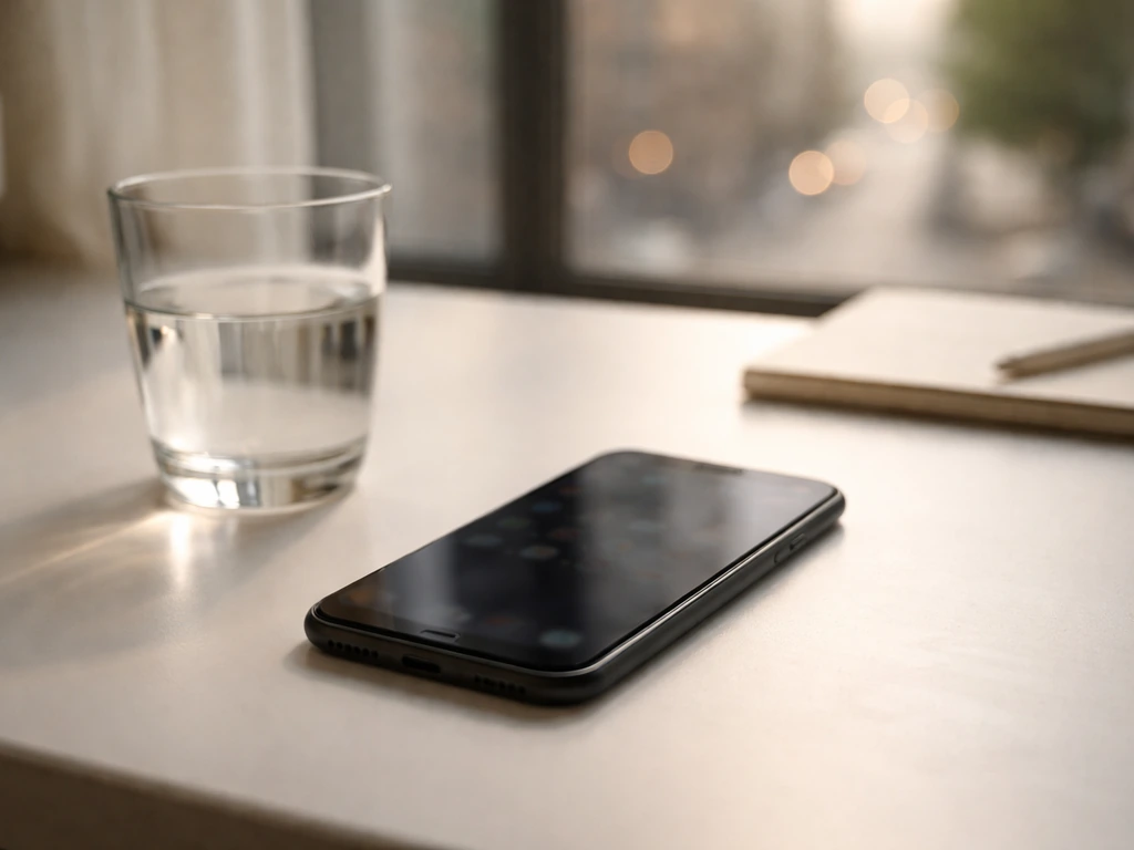 Minimal photo of a phone on a desk with a glass of water, symbolizing overt desire and “bird” slang vibe.
