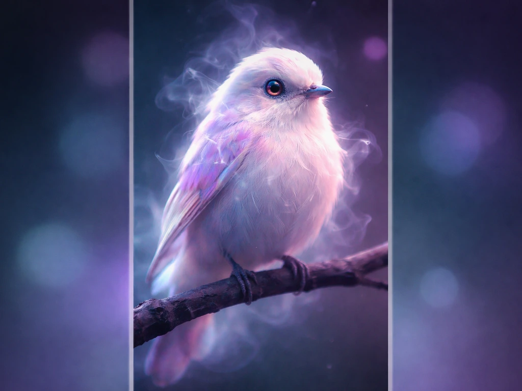 Dreamlike AI “Opium Bird” perched in a smoky neon setting, resembling a TikTok-style meme screenshot.