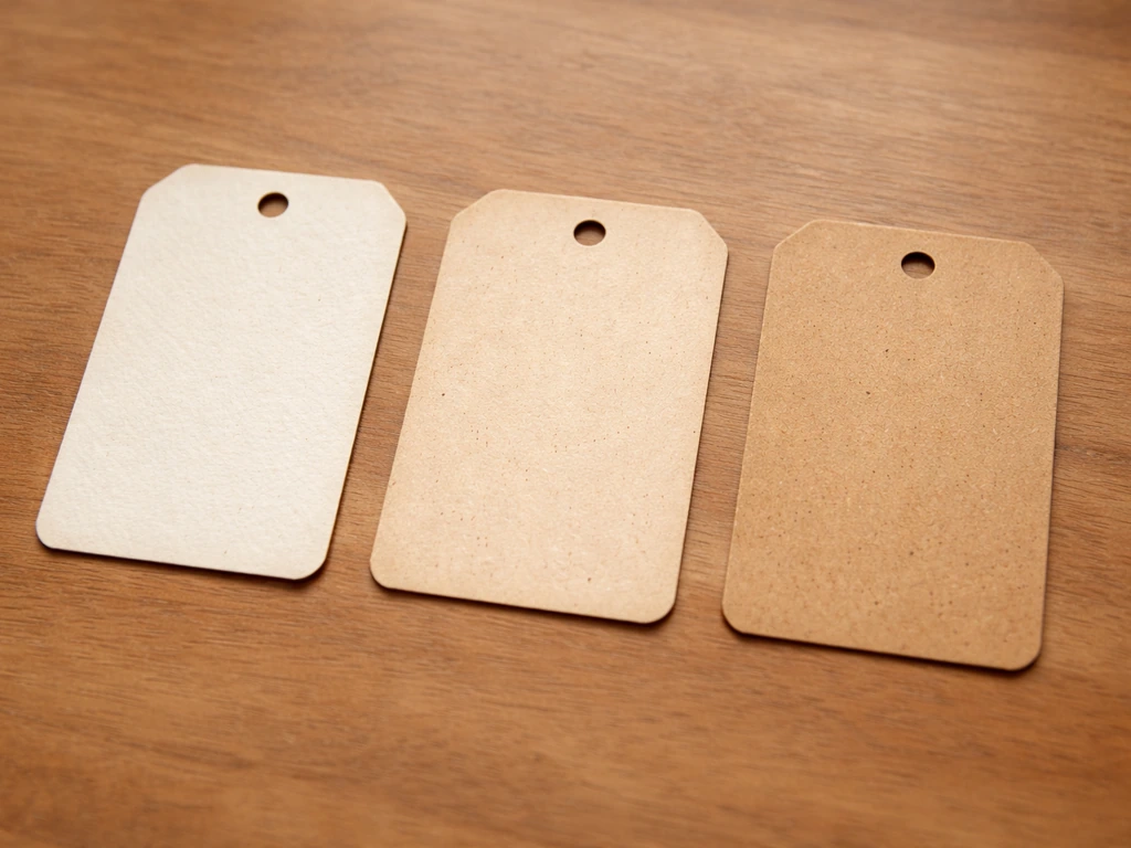 Three blank vintage cards side by side on a wooden desk, implying spelling variants without text.
