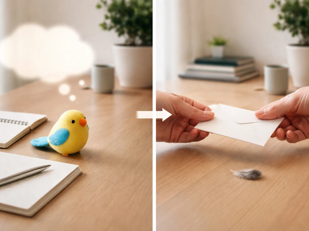 Split-screen office desk scene with two contrasting gestures symbolizing different meanings of “bird”