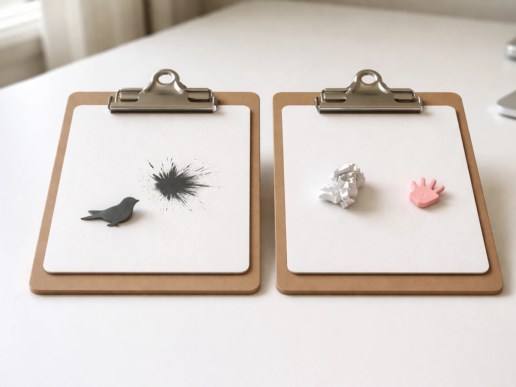 Desk scene with bird impact icon and separate objects implying random mishap vs human error.