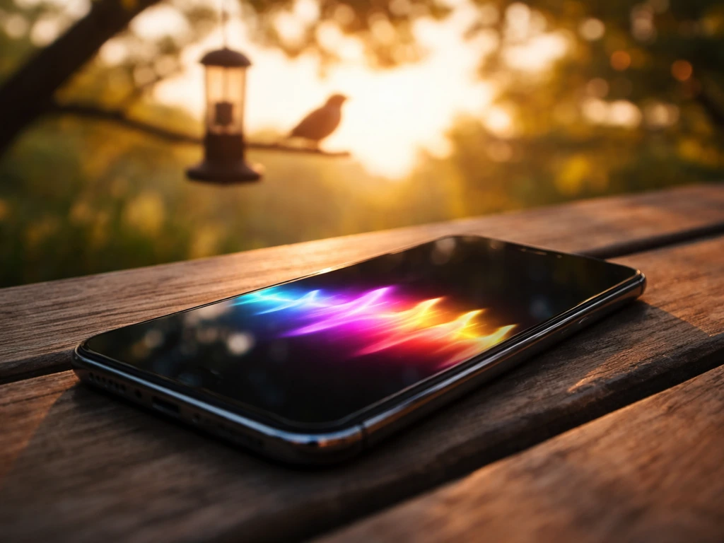 Close-up smartphone with bird habitat silhouette behind it, suggesting TikTok slang about bird stuff without any text.