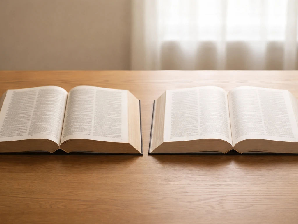 Two open dictionary books side by side, one marked by subtle shadow implying trickery vs straightforward intelligence