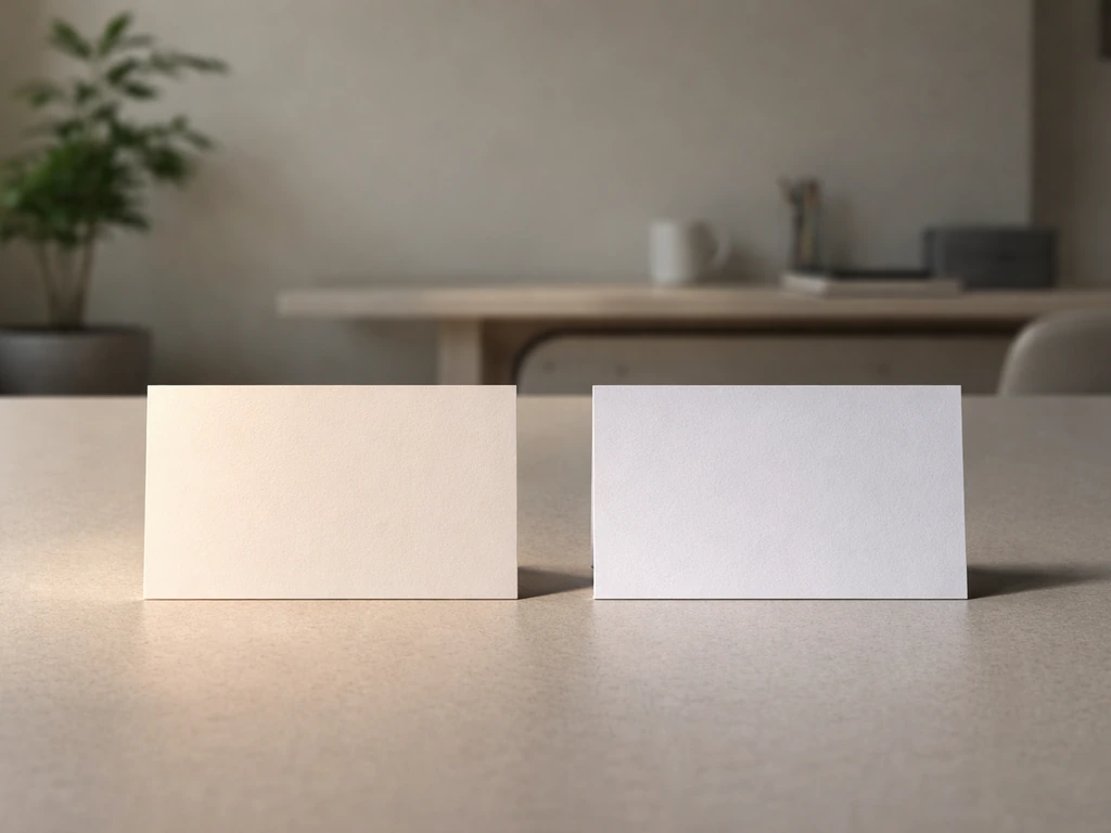 Two simple side-by-side cards: calm light tone on left, pointed tone on right, in a minimal office setting.
