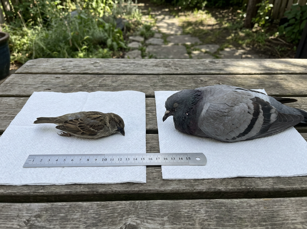 Different dead bird types shown on separate towels to illustrate species differences