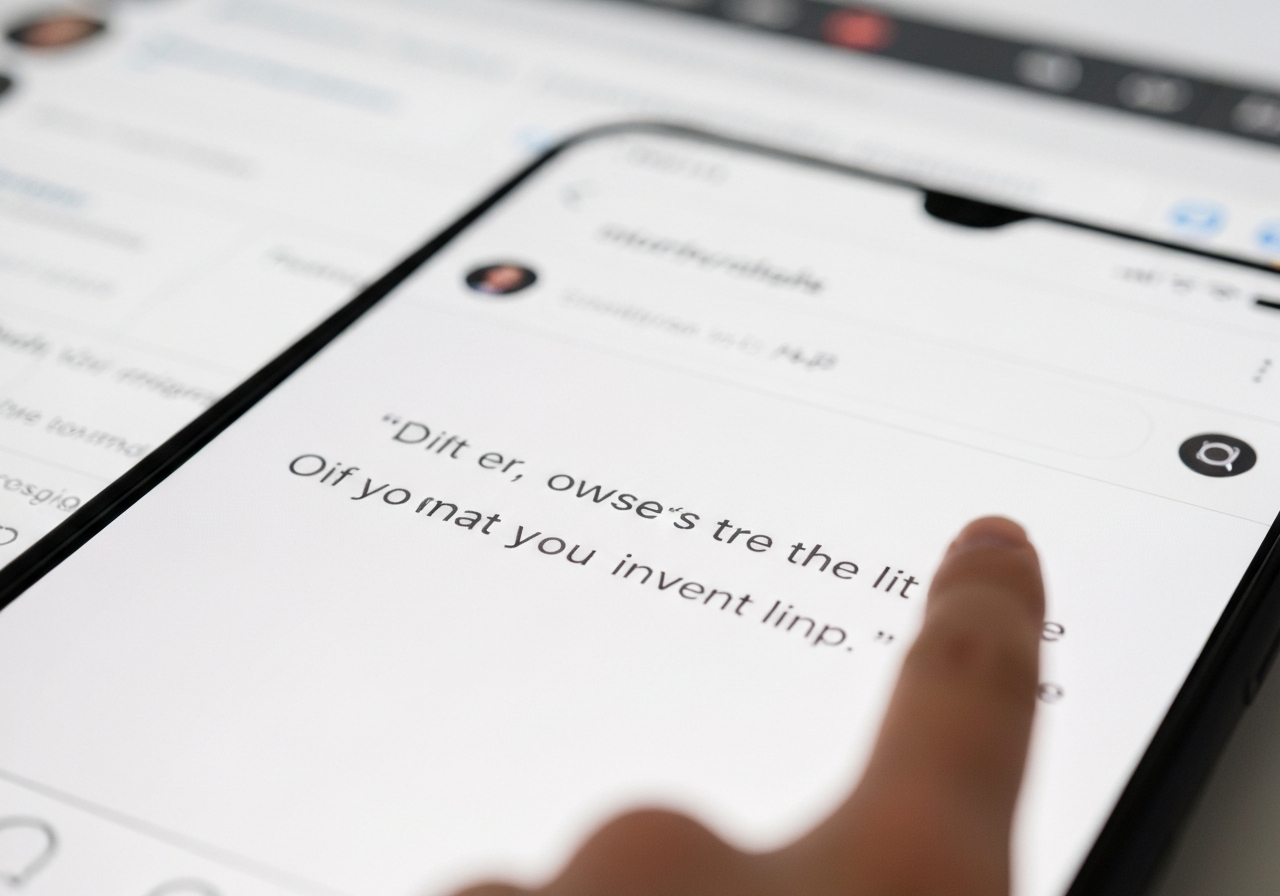 Phone showing a reposted lyric quote in a social media context (text blurred)