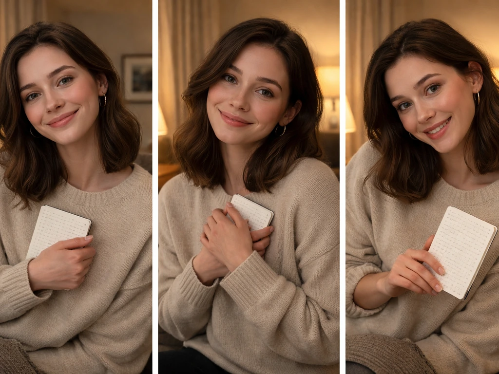 Three adjacent frames showing an anonymous person with affectionate, romantic, and playful teasing body language.