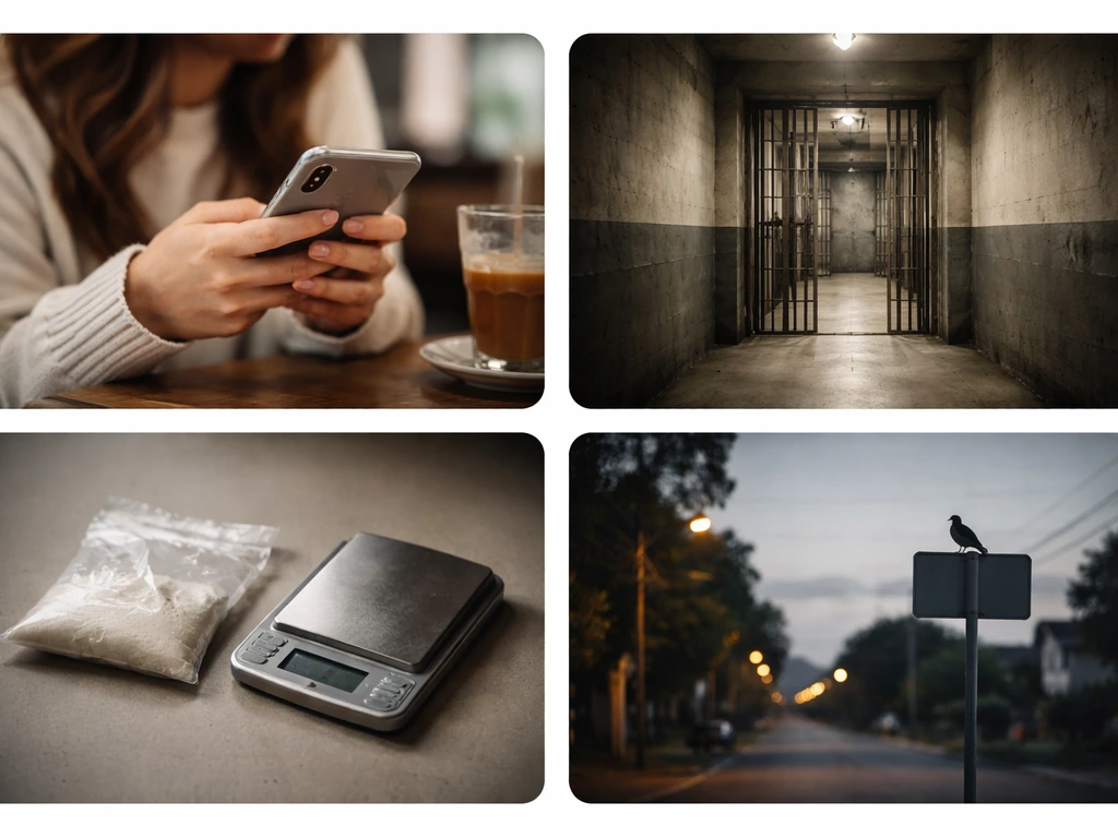 Minimal photo-style scene with four empty vignettes implying different slang meanings of “bird”