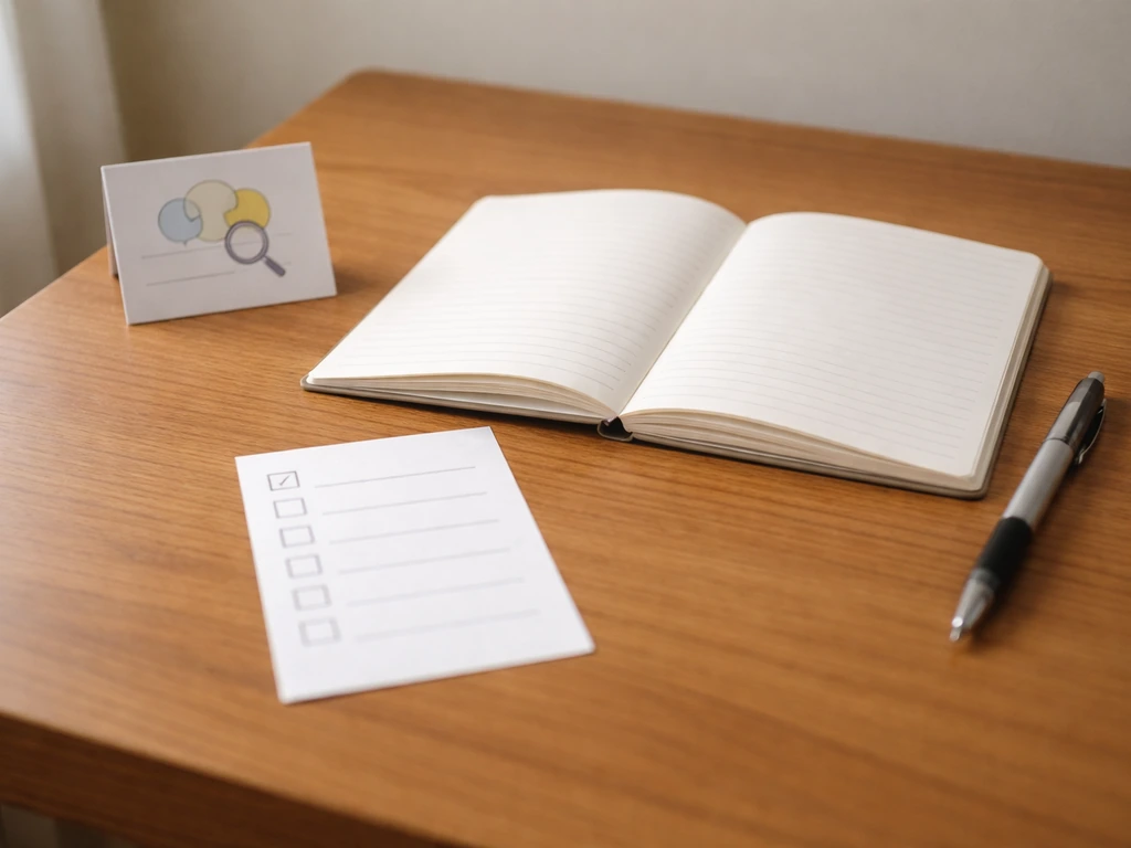 Minimal photo of a pen and notebook with a checklist for interpreting the word “bird”
