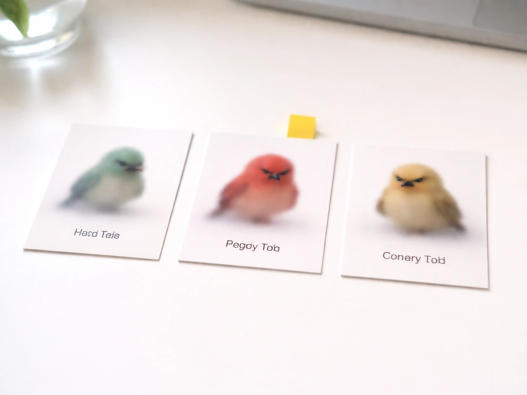 Three comparison cards with bird silhouettes and different colored markers indicating meanings differ.