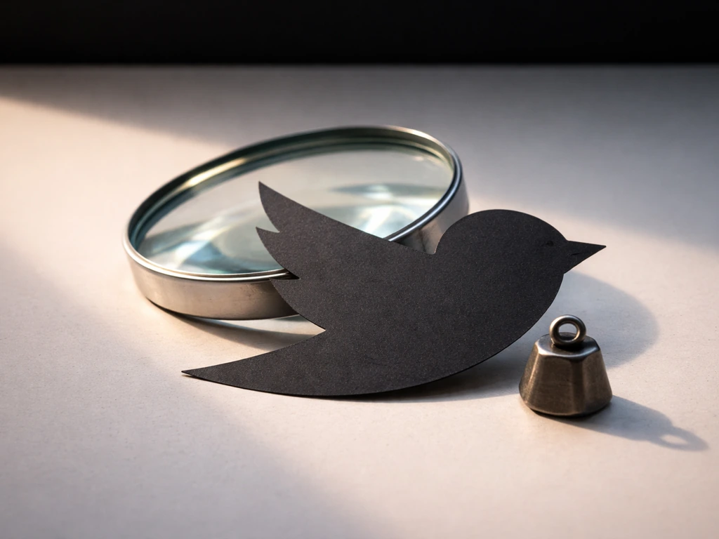 Stylized bird silhouette over a magnifying glass with a small weight/kilo charm, implying phrase decoding.