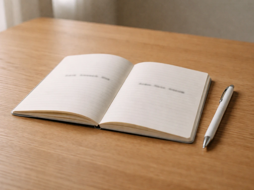 Minimal notebook-style scene with two handwritten lines showing an example sentence and a plain paraphrase.