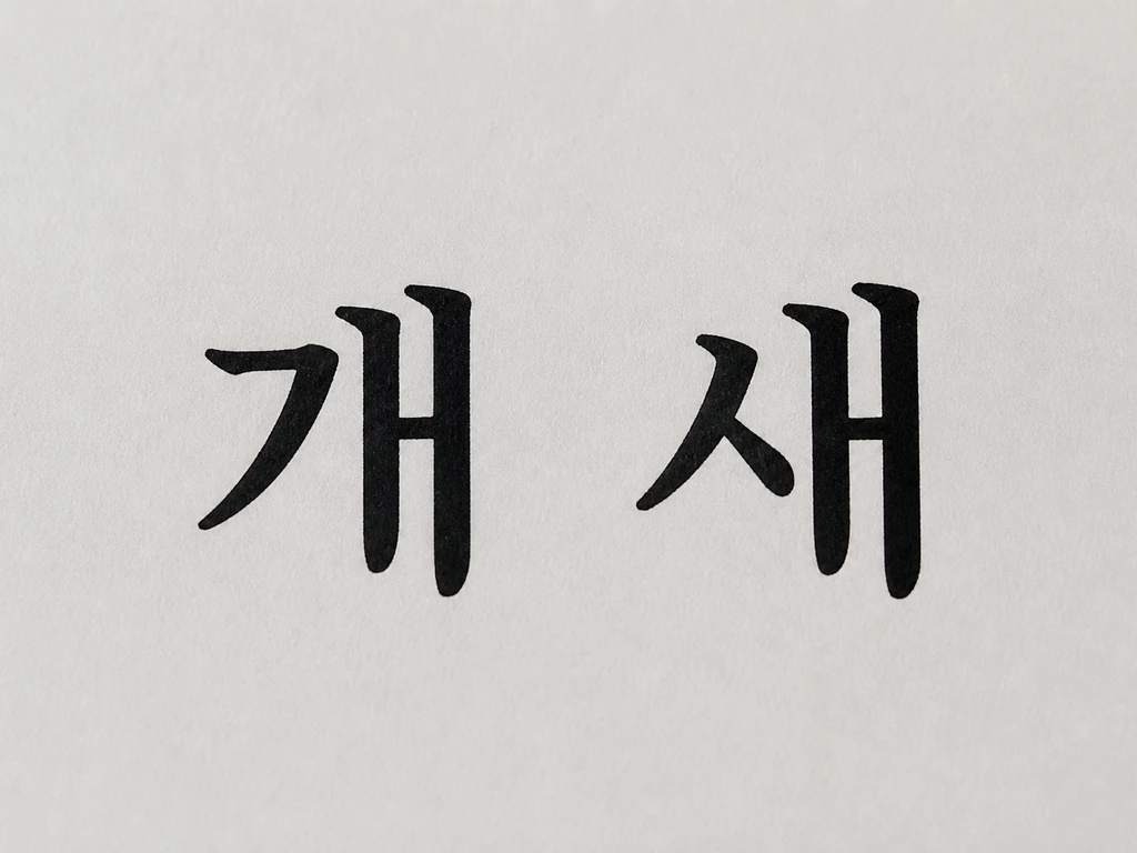 Close-up of Korean Hangul characters “개” and “새” on a light background with high contrast.