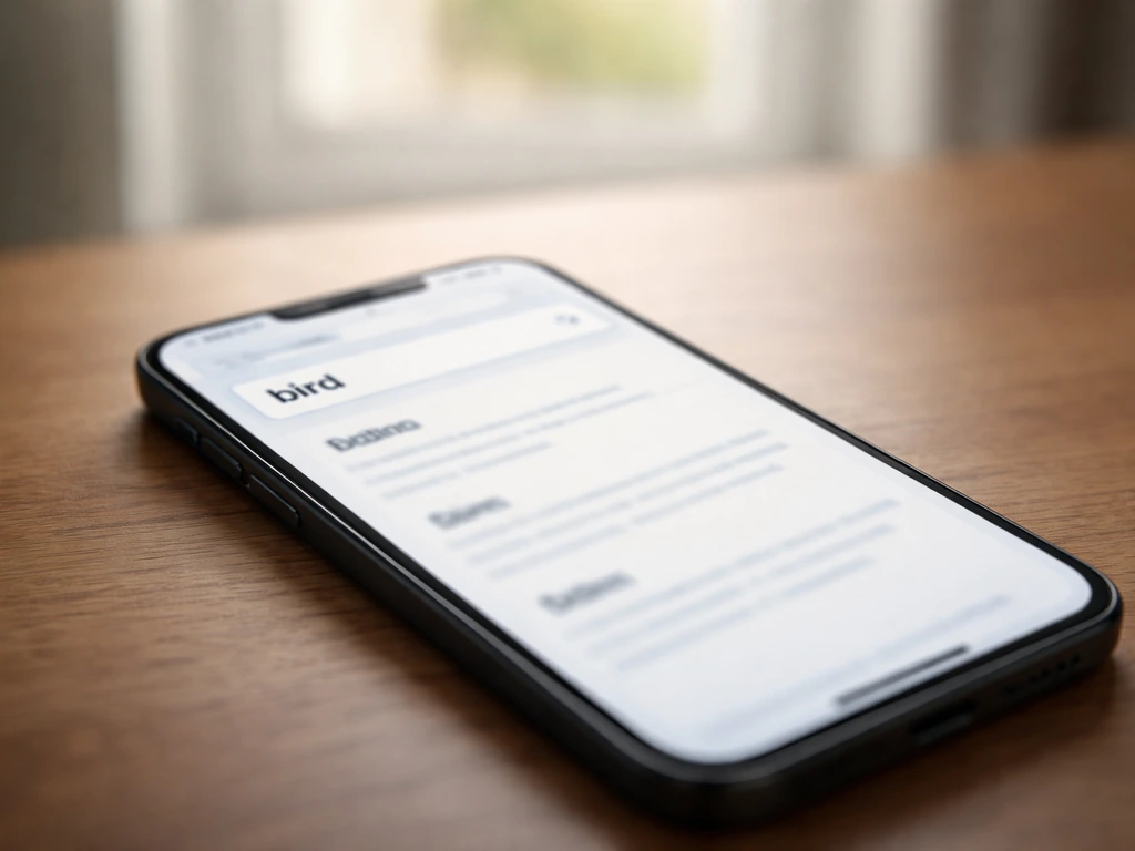 Close-up of a phone screen showing a generic slang dictionary search for “bird” and results.