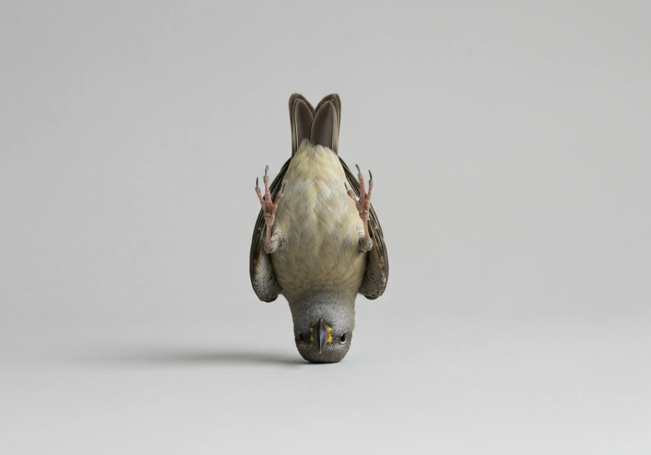 Realistic bird placed upside down on a neutral background, centered and clearly visible.