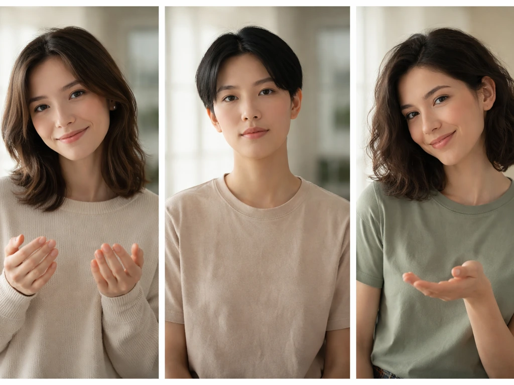 Three minimal close-up scenes showing how delivery changes tone: kind, neutral, and teasing.