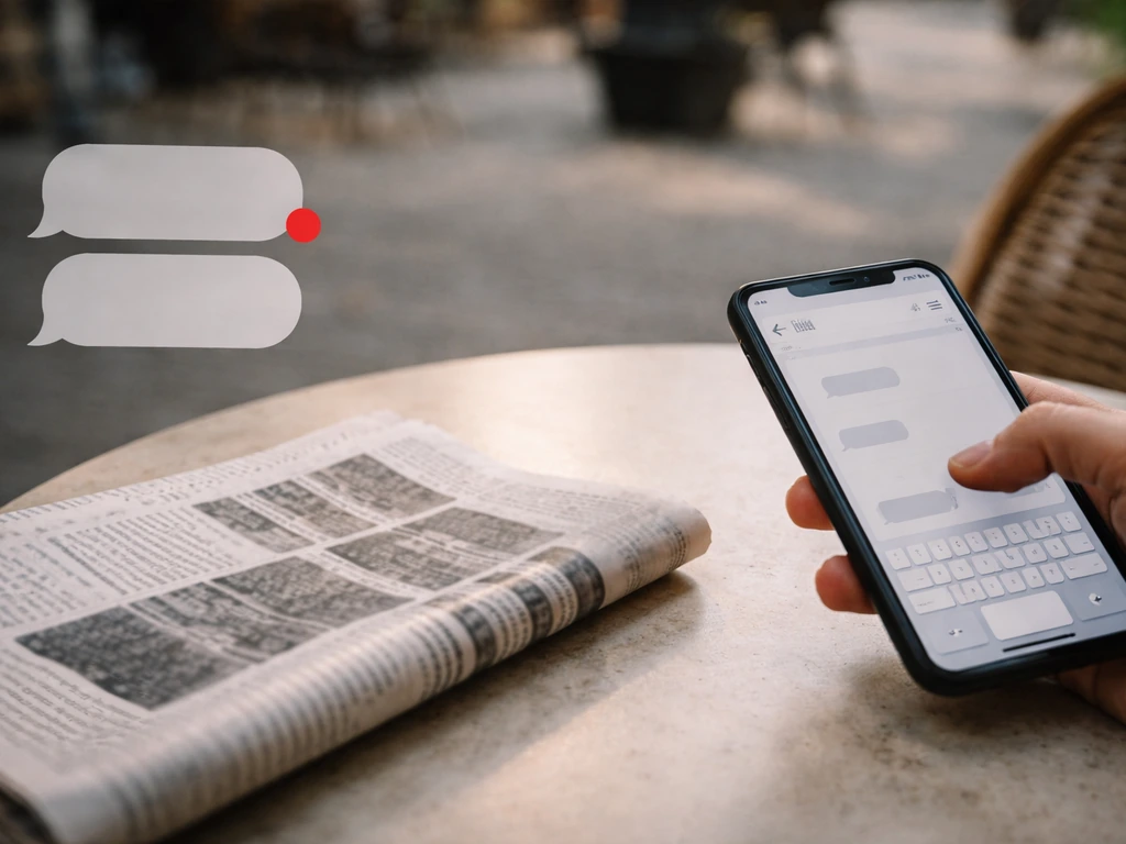 Minimal collage of anonymous social post bubbles, a newspaper page, and a casual phone caption showing “rare bird” phras