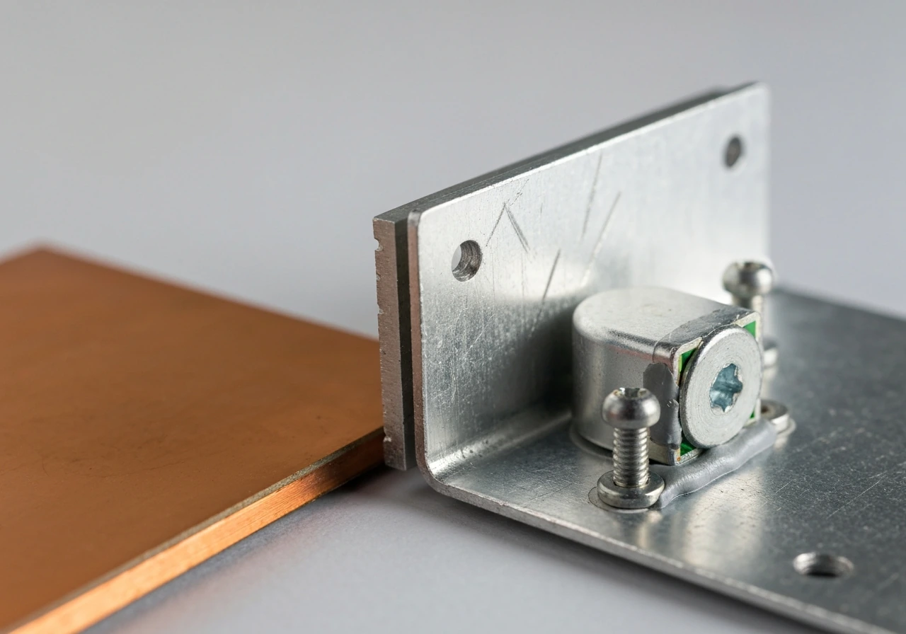 Close-up of a thin aluminum heatsink and a driver mounted on a budget LED board, showing mounting and thermal paste.