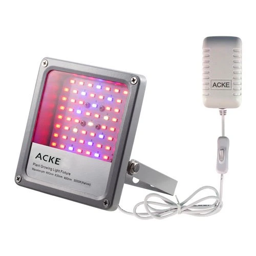 Acke LED grow light with a square LED panel, power cord, and inline controller on a white background.