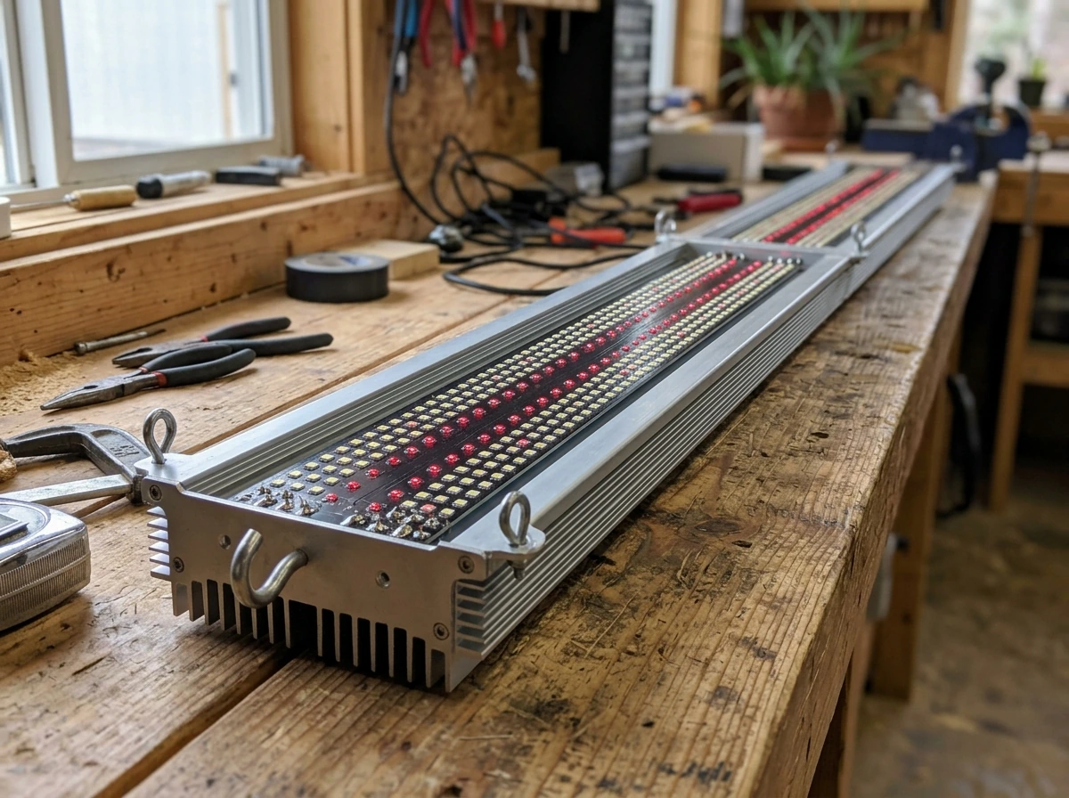 ProGrow 1800 bar light laid out, showing fixture design and LED boards