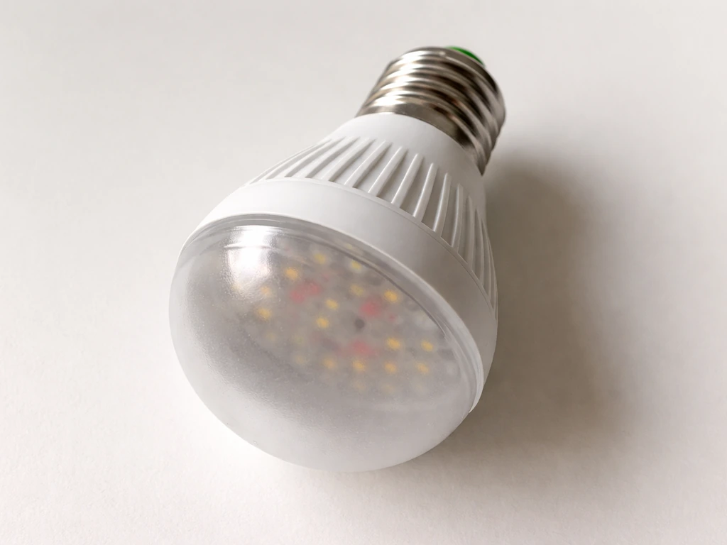 Close-up of an E27 screw-base LED grow light bulb with visible lens and LED array