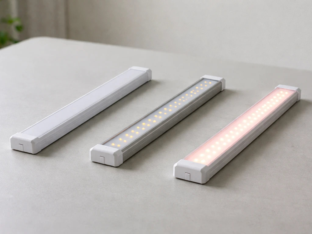 Three budget LED grow light bars on a table with a simple, clear value-focused lineup.