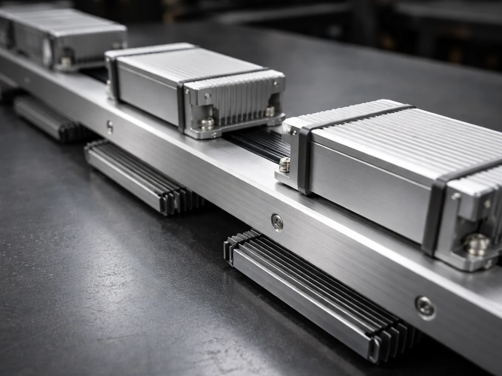 Close-up of a sleek aluminum bar chassis and exposed thermal/driver housing showing solid commercial-grade build