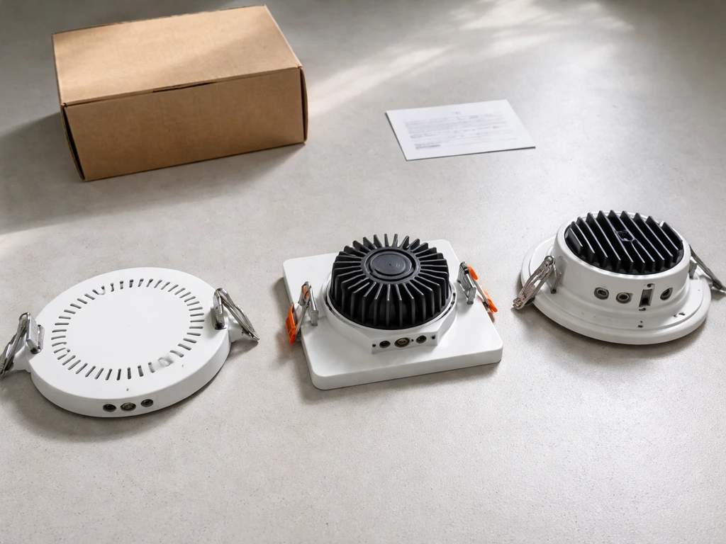 Three different unlabeled Lordem fixture models laid side-by-side on a clean workbench.