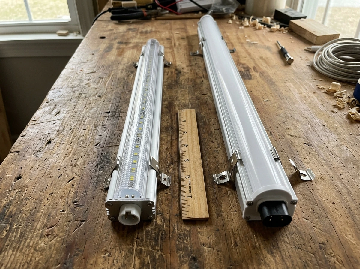 T5 and T8 Barrina tube/bar fixtures side by side