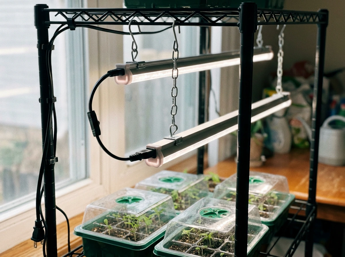 Hanging height setup using adjustable hooks and daisy-chained cord