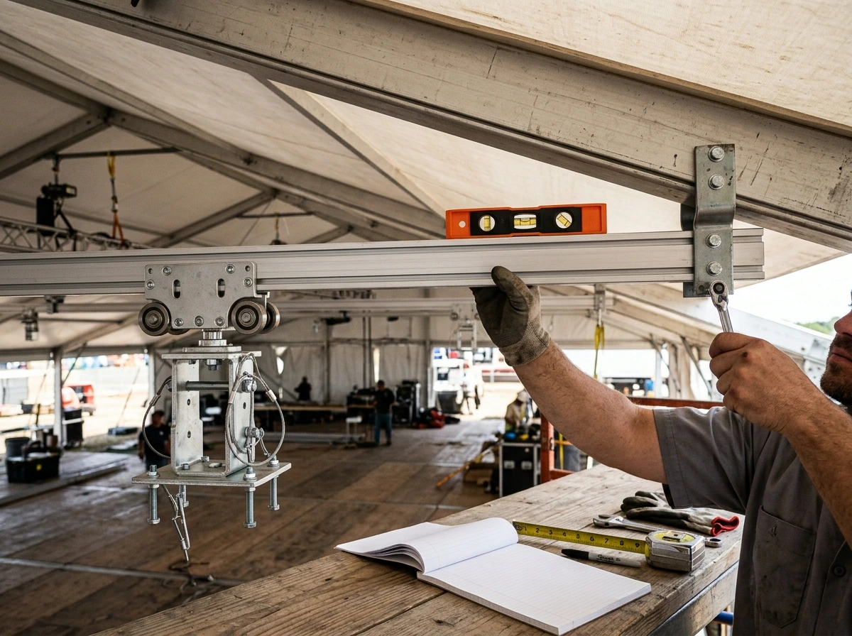 Leveling and mounting a grow light mover with tools during setup