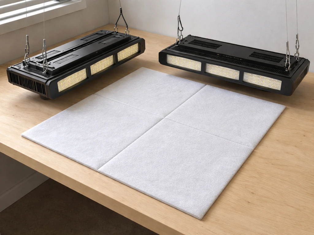 Two small grow light fixtures on a simple 2x2 grow pad, one cheaper, one pricier, with no text.