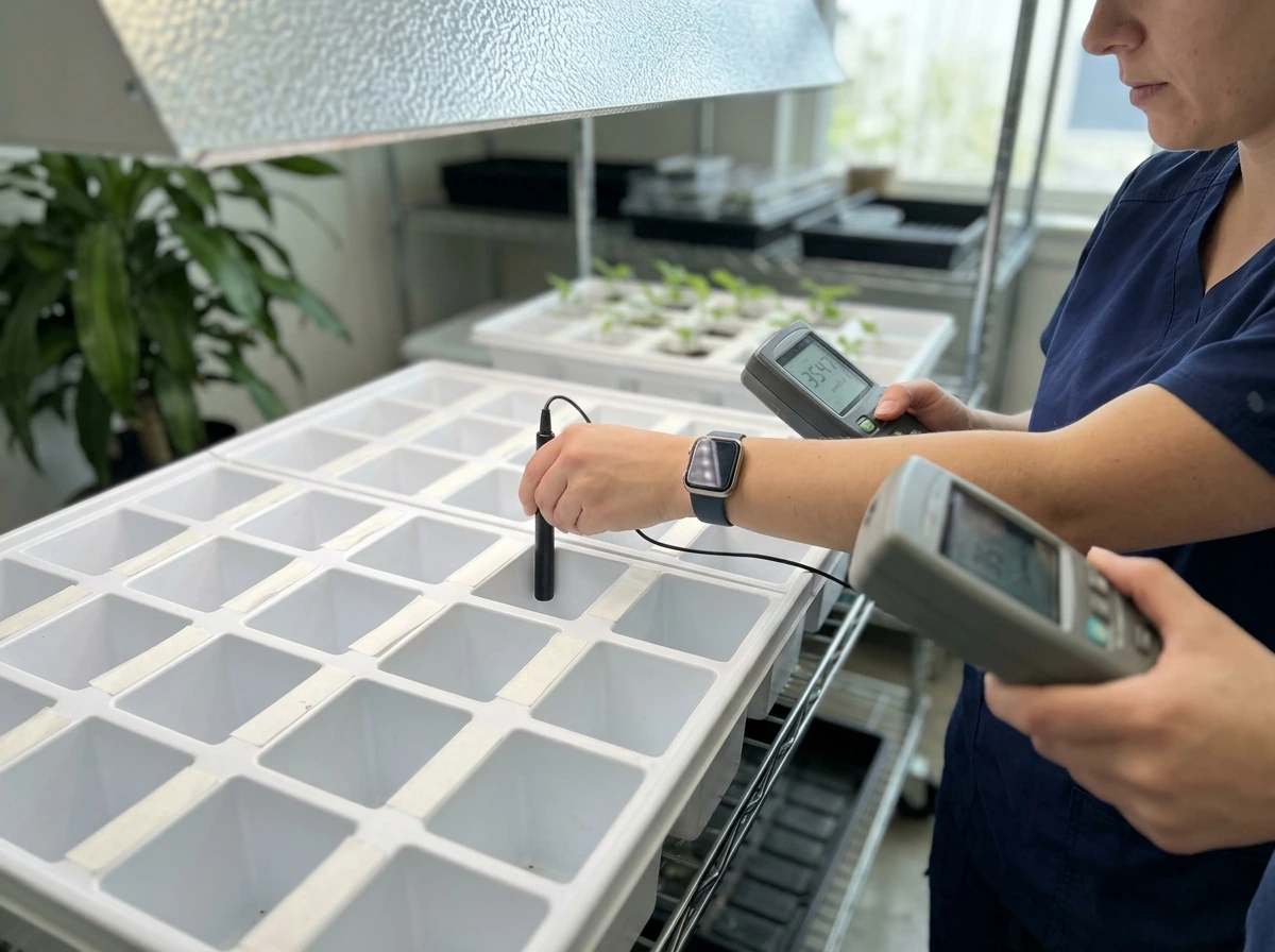 Measuring canopy PPFD with a quantum PAR sensor on a grid.