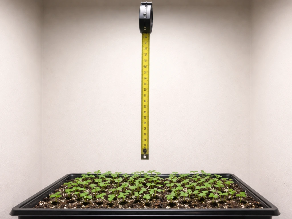 Close-up showing a tape measure/ruler marking 24–30 inches above a small plant canopy