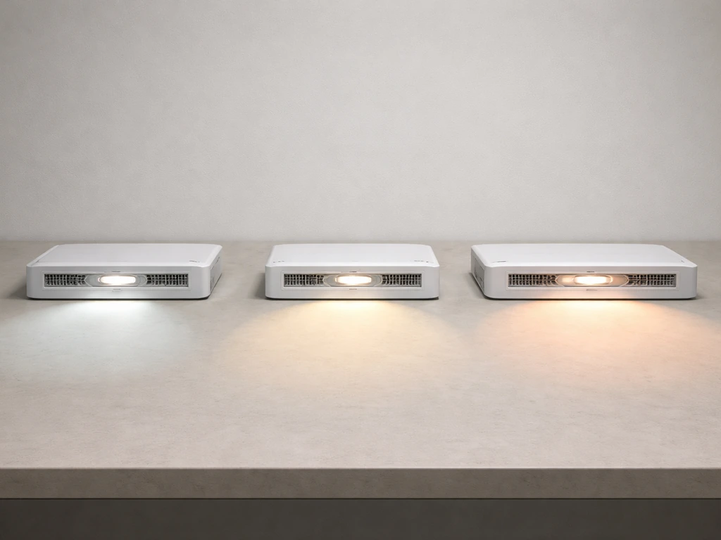Three device comparison with anonymous laser panel system showing coverage footprints and power draw visually