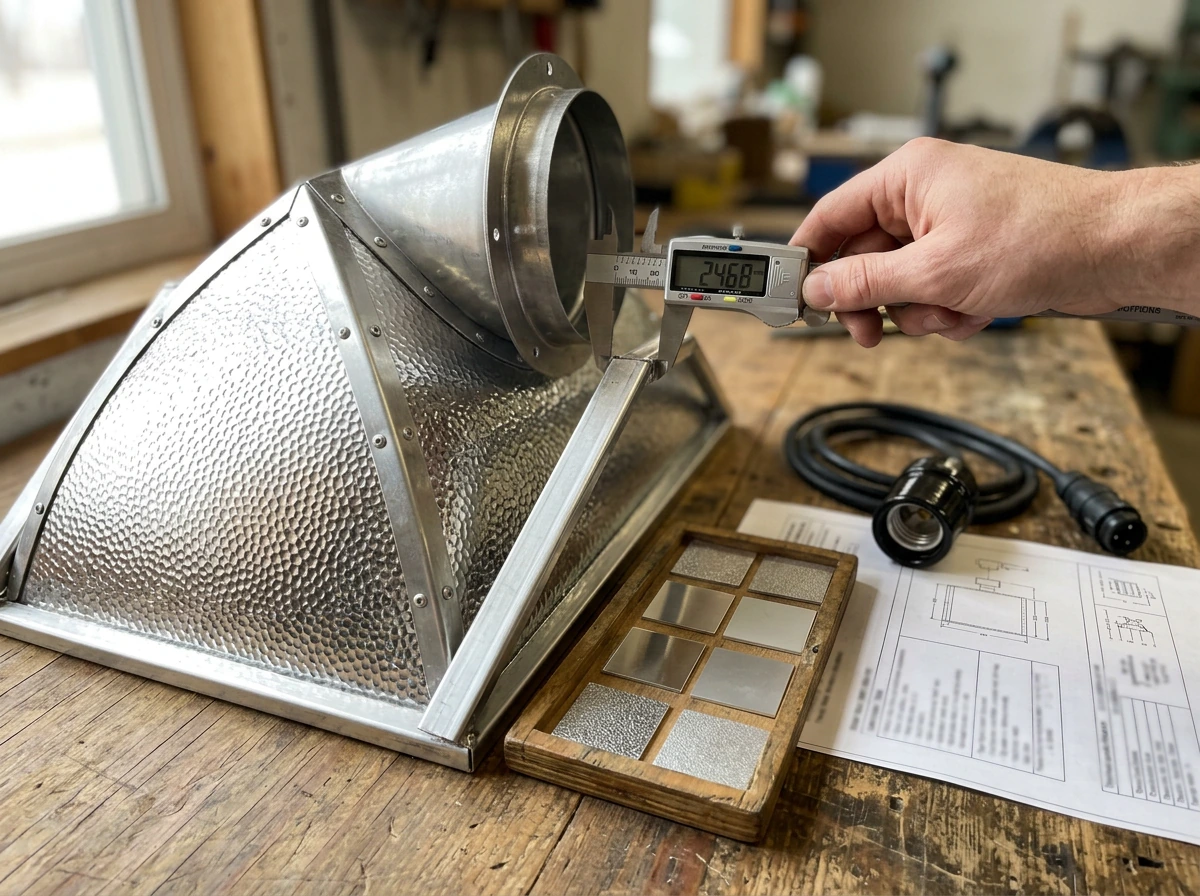 Grow light reflector specs checklist: reflectivity, material, hood geometry, duct size