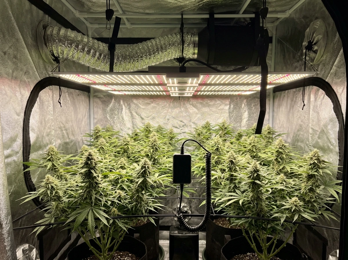 Flowering and fruiting canopy with higher light intensity and multiple fan/duct components