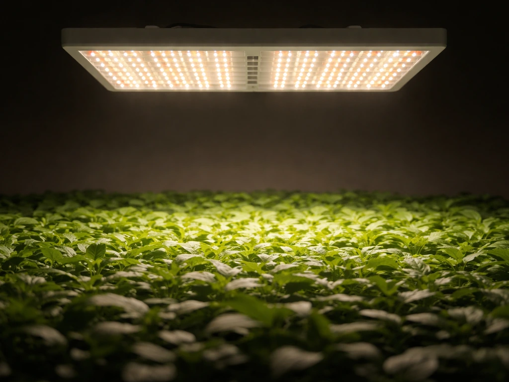 Close-up of a grow light over a test canopy showing brighter center and dimmer edges